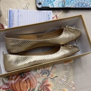 MICHAEL Michael Kors Gold Snake-Embossed Flats